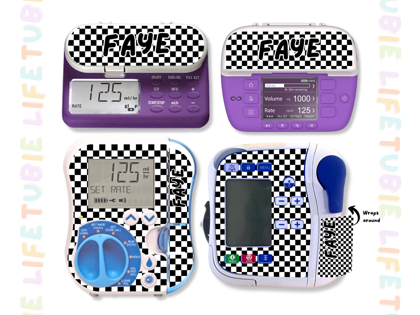Feeding Pump Sticker Tubie Life for Fresenius Amika, Abbott Freego, Nutrica Infinity and Infinity 3 - Black check
