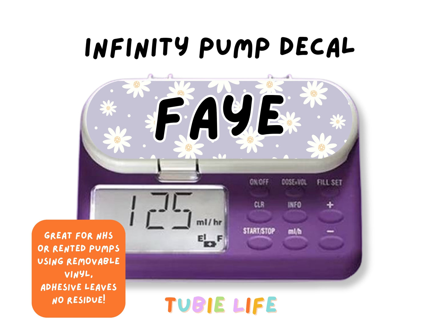 Feeding Pump Sticker Tubie Life for Fresenius Amika, Abbott Freego, Nutrica Infinity and Infinity 3 - Purple daisy