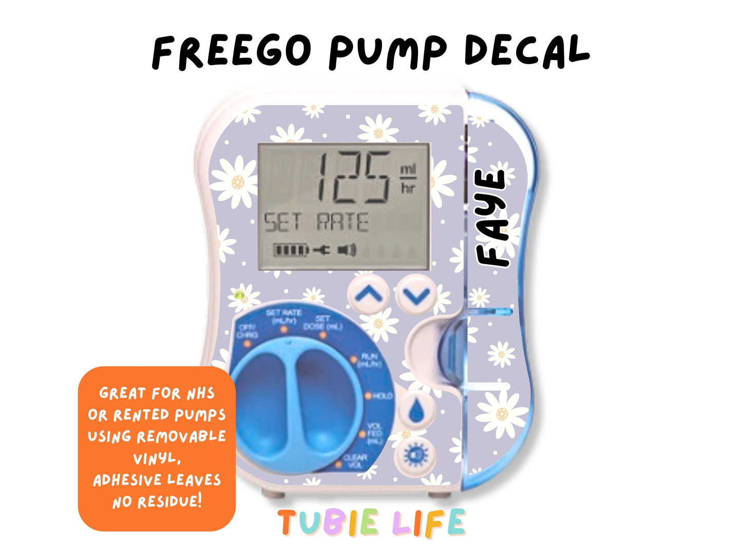 Feeding Pump Sticker Tubie Life for Fresenius Amika, Abbott Freego, Nutrica Infinity and Infinity 3 - Purple daisy