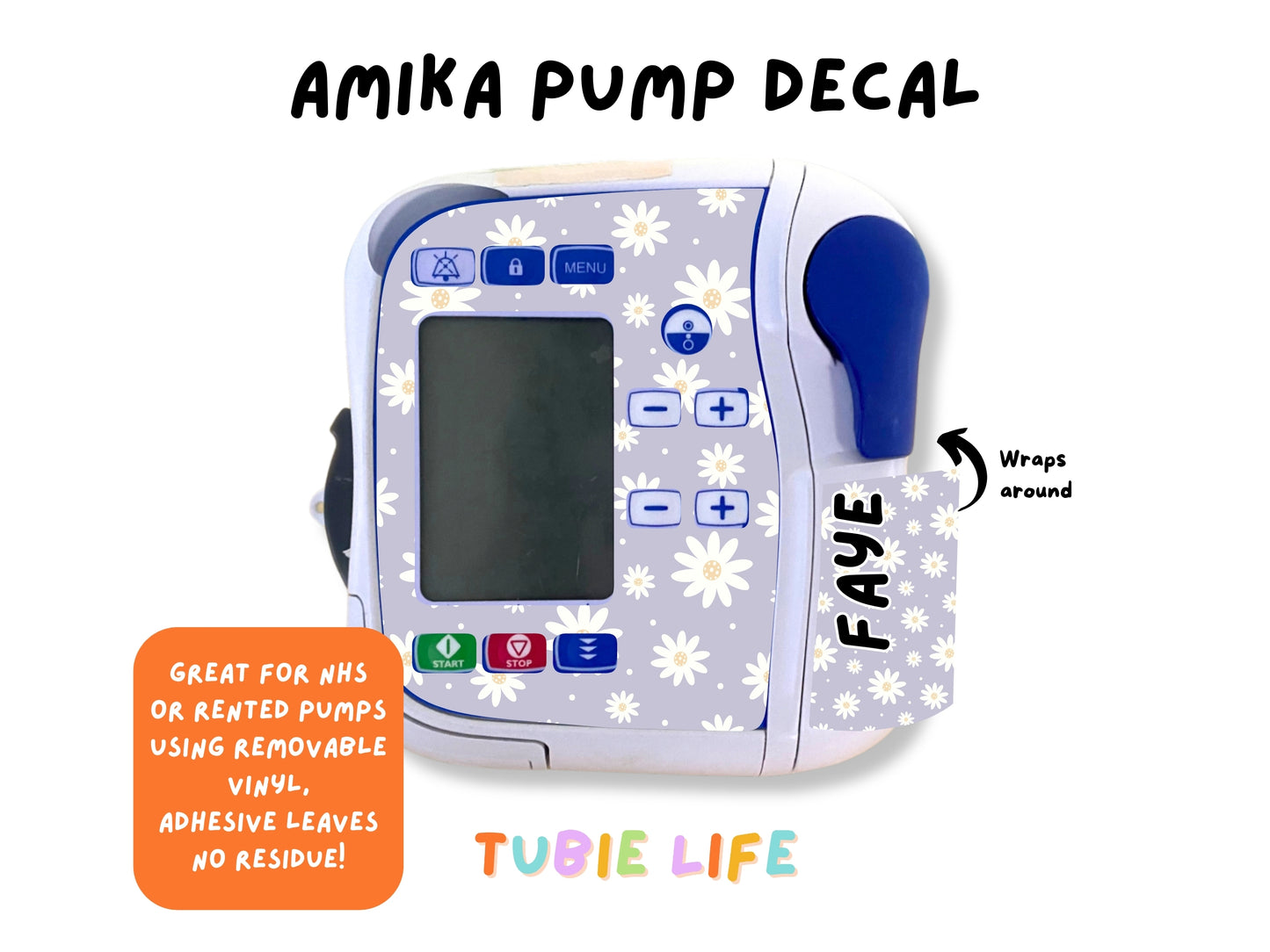 Feeding Pump Sticker Tubie Life for Fresenius Amika, Abbott Freego, Nutrica Infinity and Infinity 3 - Purple daisy