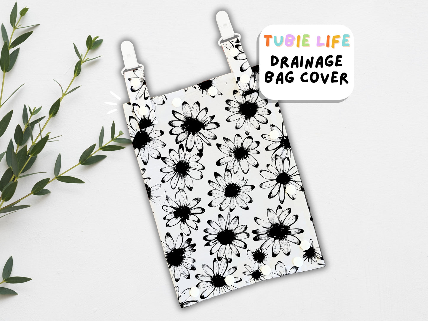 Drainage Bag Cover Tubie Life Catheter cover black and white daisy