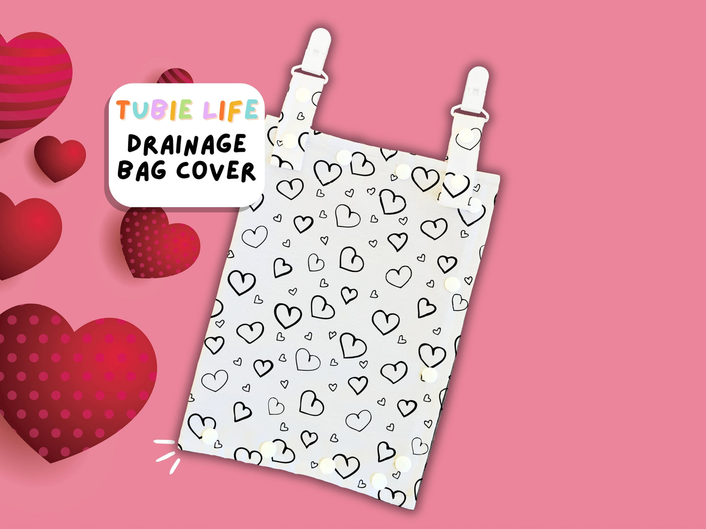 Drainage Bag Cover Tubie Life Catheter cover black and white hearts