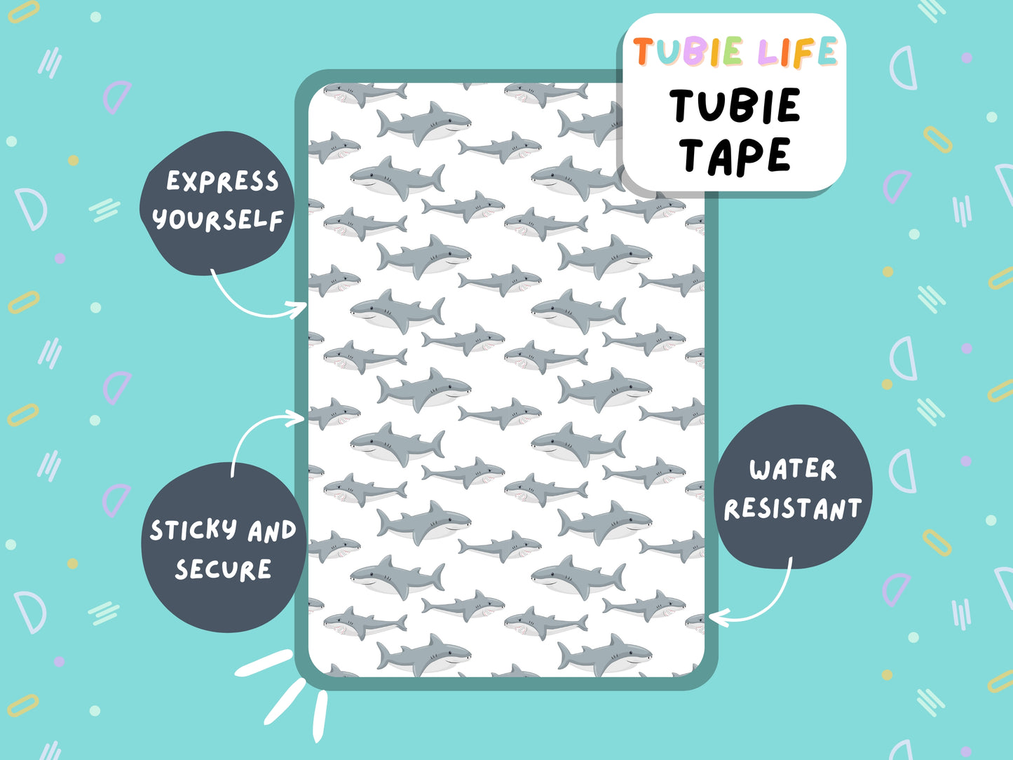 TUBIE TAPE Tubie Life Grey shark ng tube tape for feeding tubes and other tubing Full Sheet