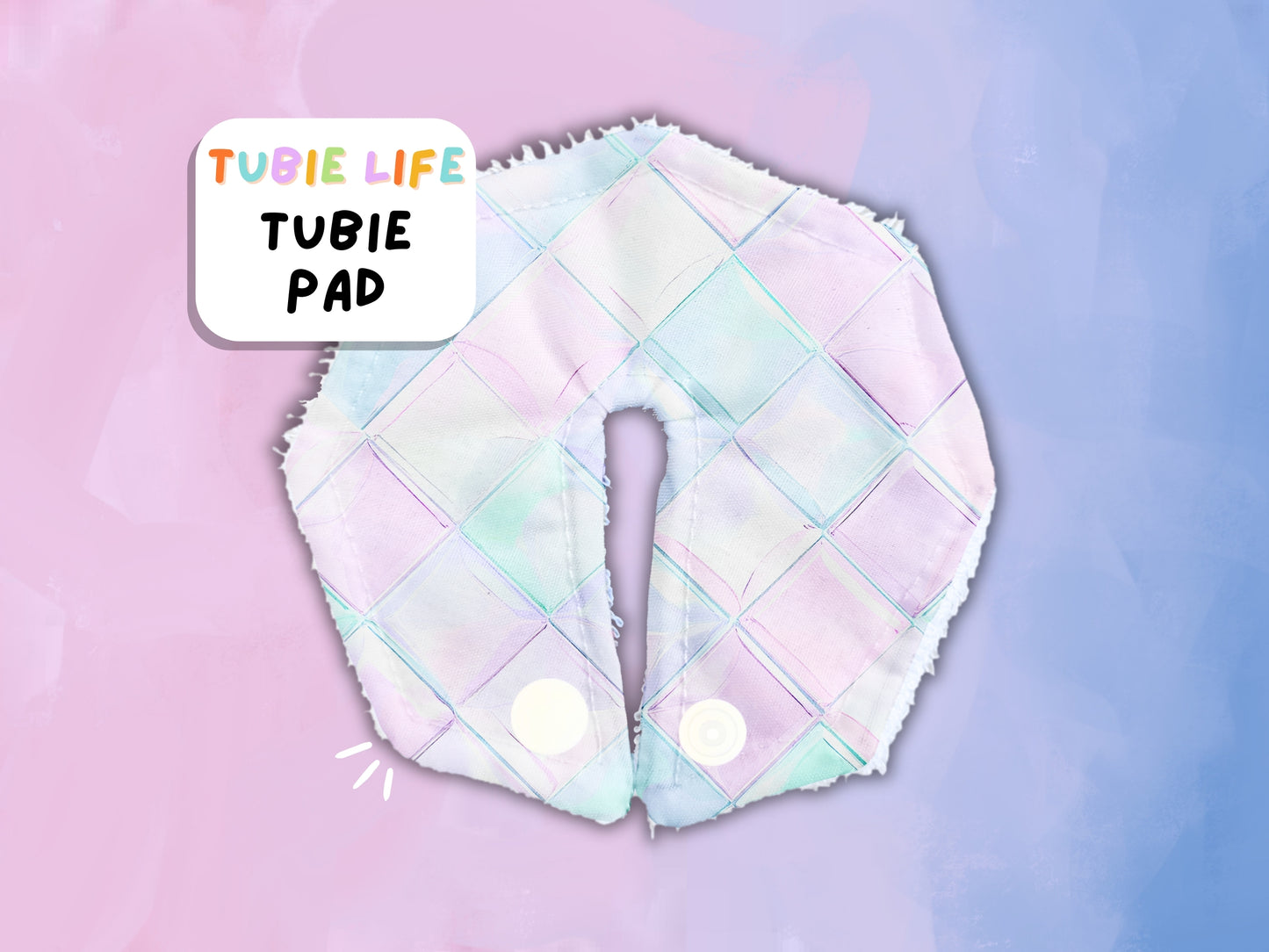 Tubie Pad Tubie Life G Tube Pad pink and blue squares