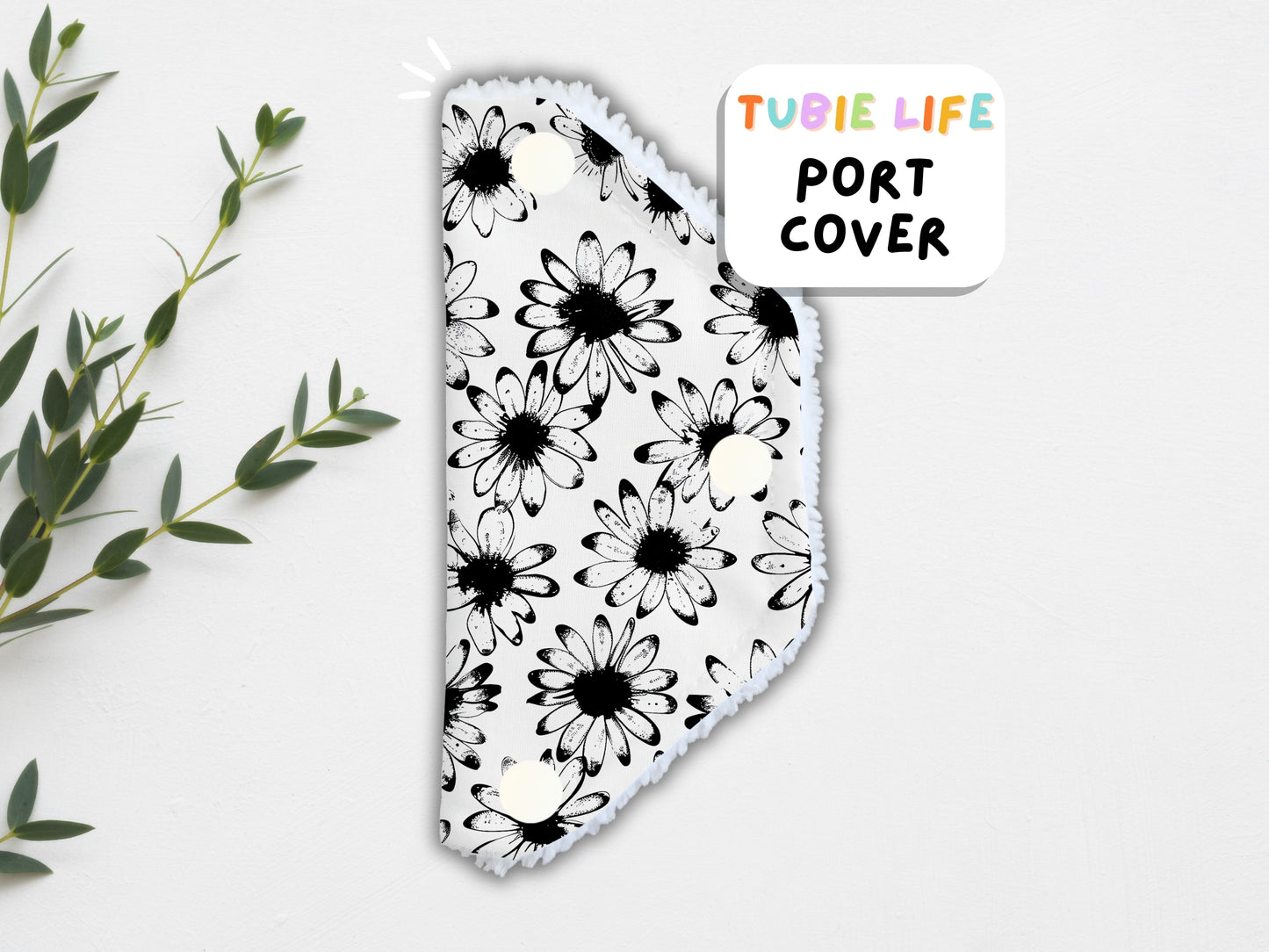 Port Cover Tubie Life Tubie Cover connector cover Black and white daisy