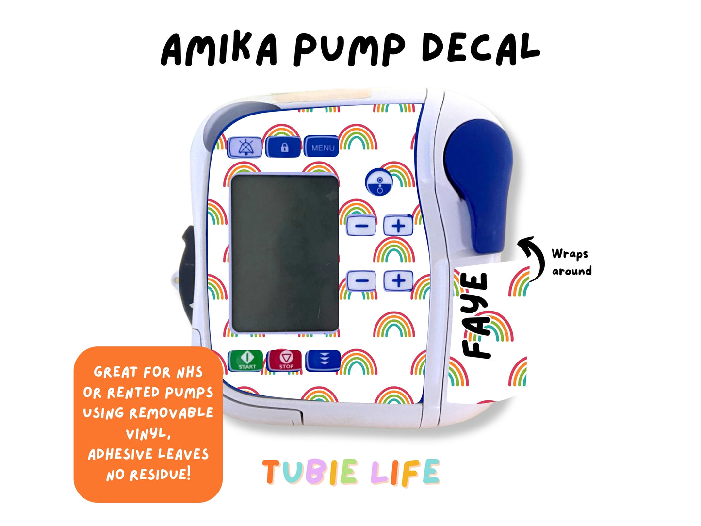 Feeding Pump Sticker Tubie Life for Fresenius Amika, Abbott Freego, Nutrica Infinity and Infinity 3 - rainbow