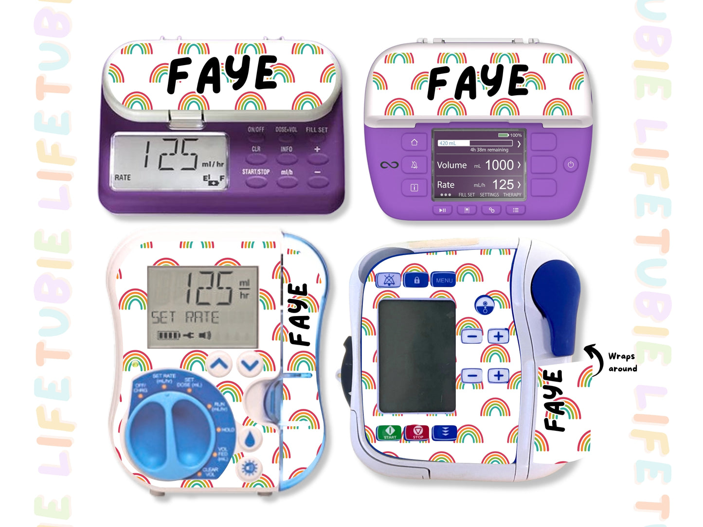 Feeding Pump Sticker Tubie Life for Fresenius Amika, Abbott Freego, Nutrica Infinity and Infinity 3 - rainbow