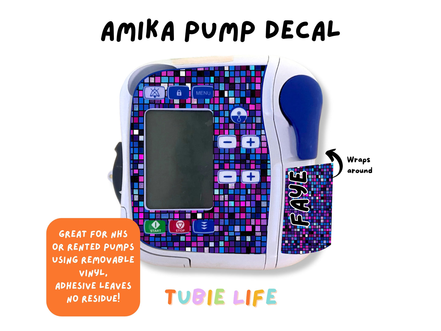 Feeding Pump Sticker Tubie Life for Fresenius Amika, Abbott Freego, Nutrica Infinity and Infinity 3 - purple squares