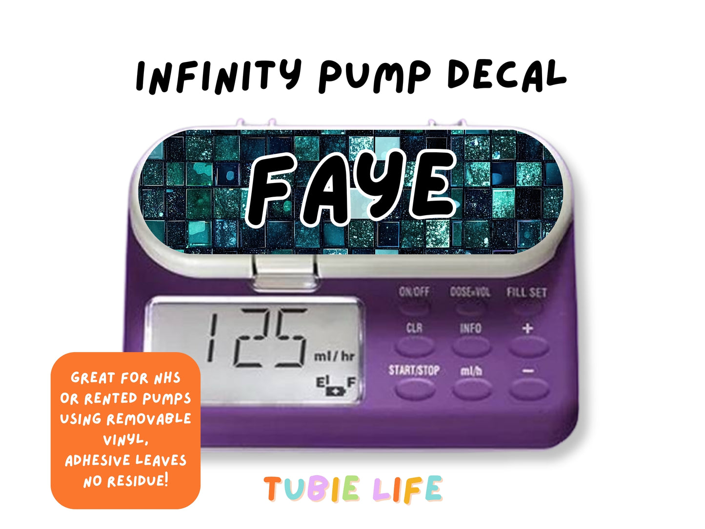 Feeding Pump Sticker Tubie Life for Fresenius Amika, Abbott Freego, Nutrica Infinity and Infinity 3 - emerald green squares