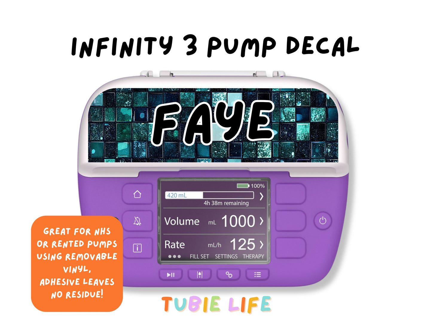 Feeding Pump Sticker Tubie Life for Fresenius Amika, Abbott Freego, Nutrica Infinity and Infinity 3 - emerald green squares