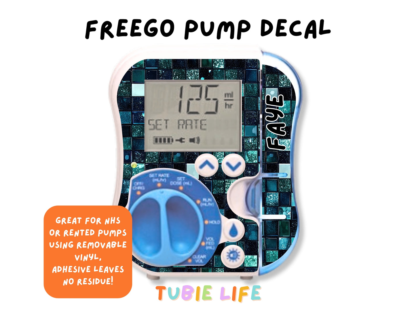 Feeding Pump Sticker Tubie Life for Fresenius Amika, Abbott Freego, Nutrica Infinity and Infinity 3 - emerald green squares