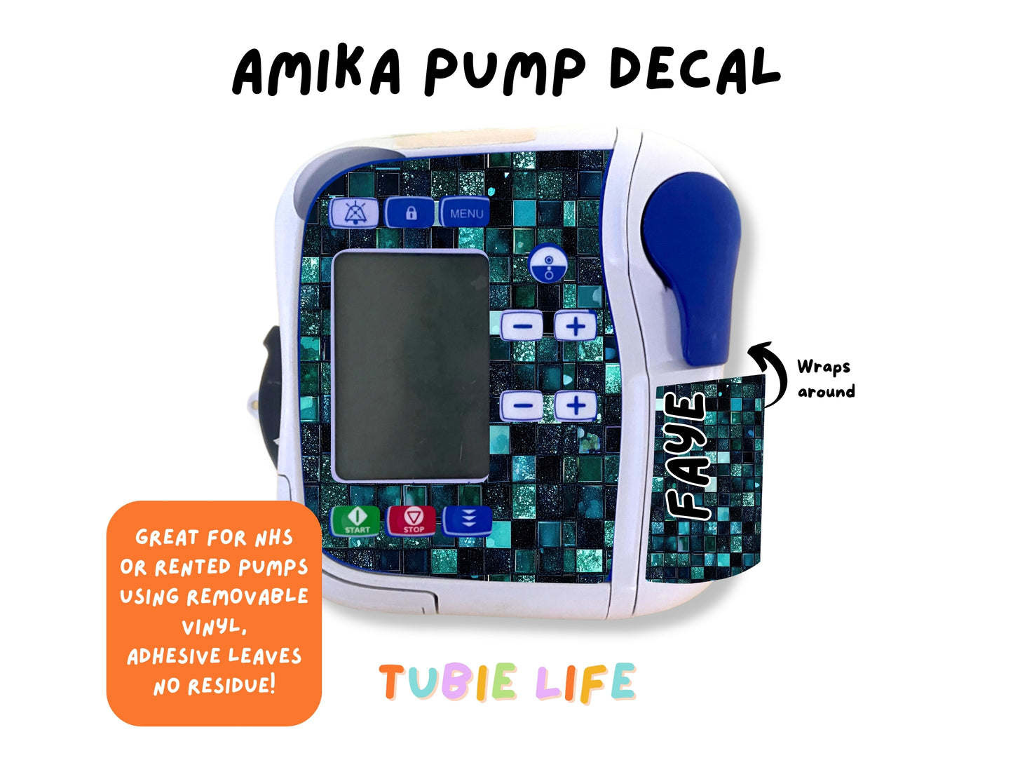 Feeding Pump Sticker Tubie Life for Fresenius Amika, Abbott Freego, Nutrica Infinity and Infinity 3 - emerald green squares