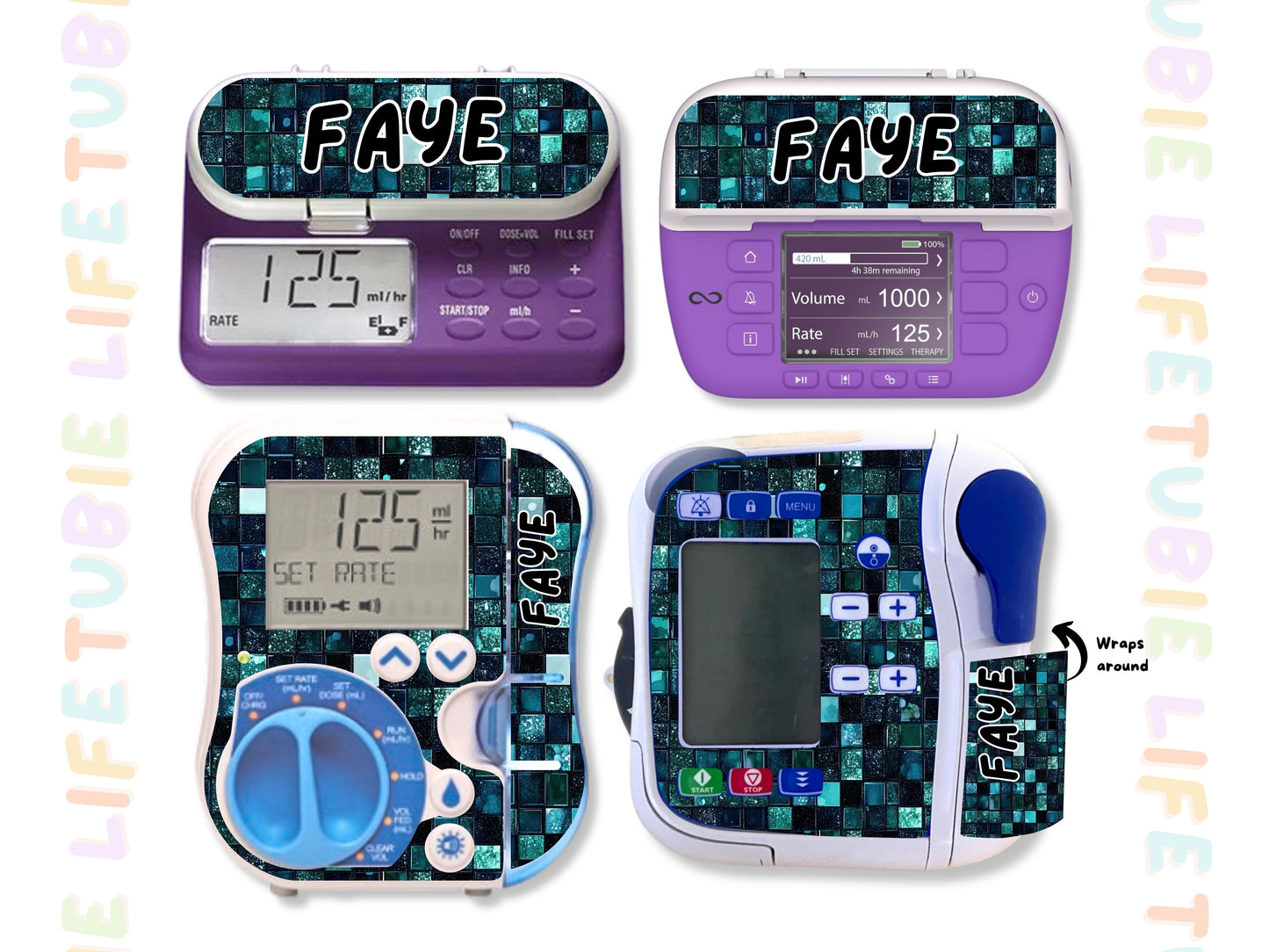 Feeding Pump Sticker Tubie Life for Fresenius Amika, Abbott Freego, Nutrica Infinity and Infinity 3 - emerald green squares
