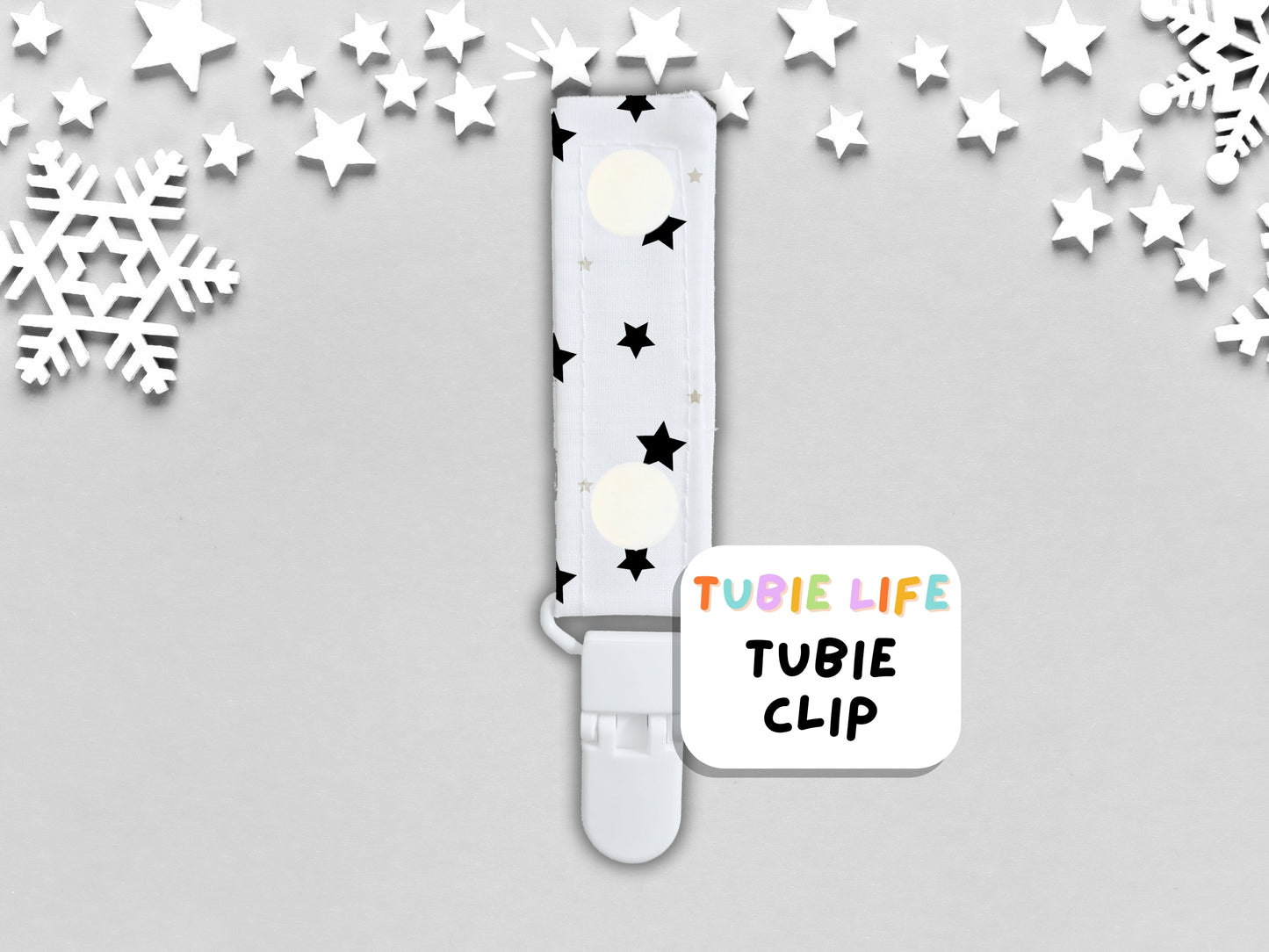 Tubie Clip Tubie Life Line Clip Black and white stars