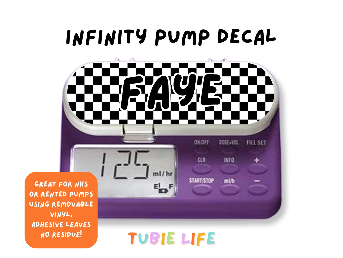 Feeding Pump Sticker Tubie Life for Fresenius Amika, Abbott Freego, Nutrica Infinity and Infinity 3 - Black check