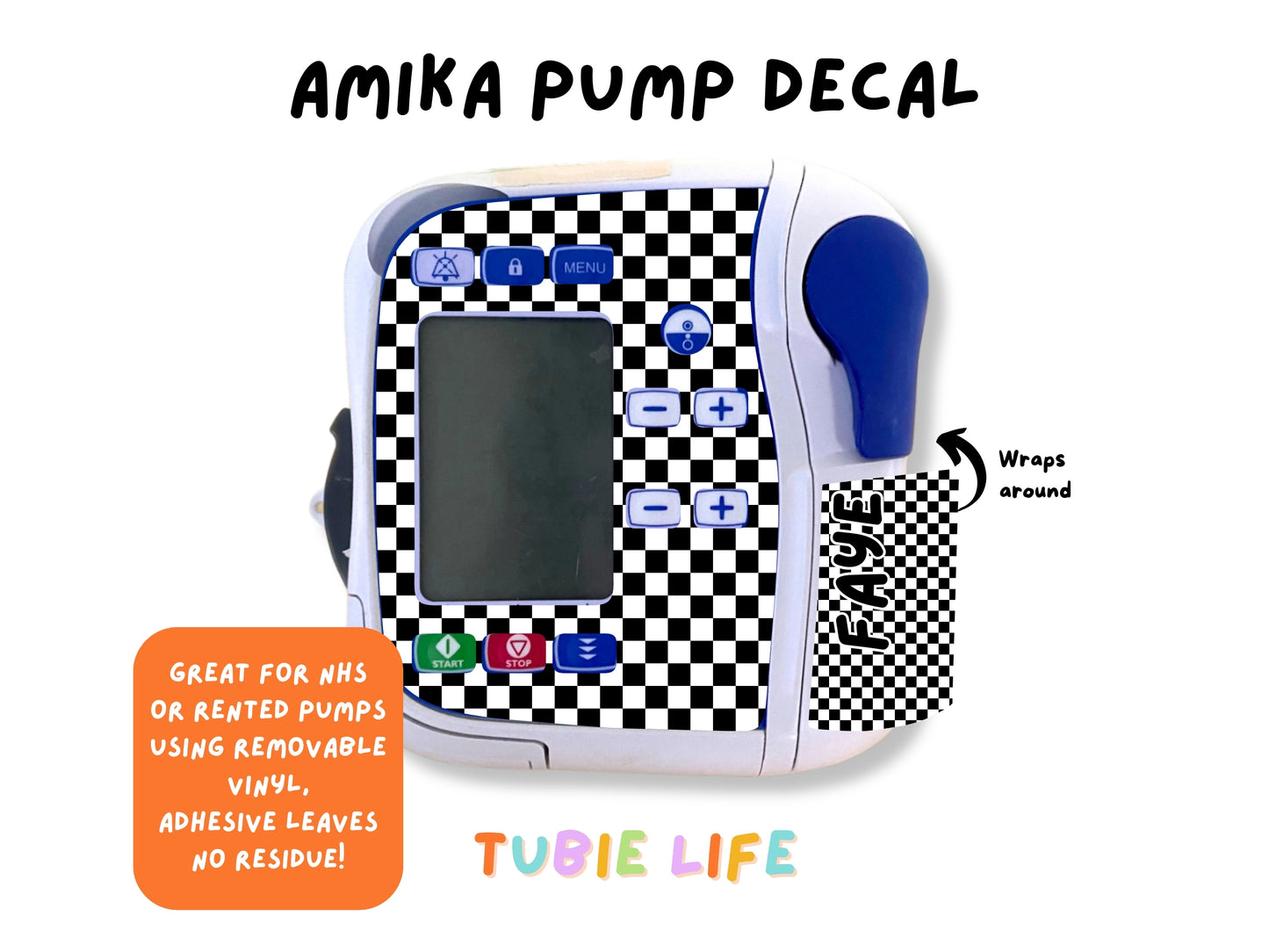 Feeding Pump Sticker Tubie Life for Fresenius Amika, Abbott Freego, Nutrica Infinity and Infinity 3 - Black check