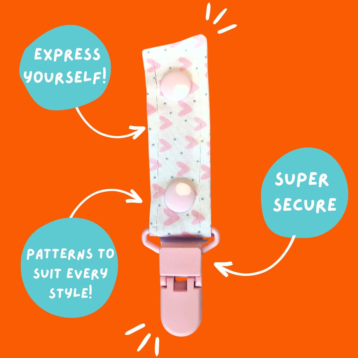Tubie Clip PINK HEARTS TUBIE Clip Tubie Life Line Clip