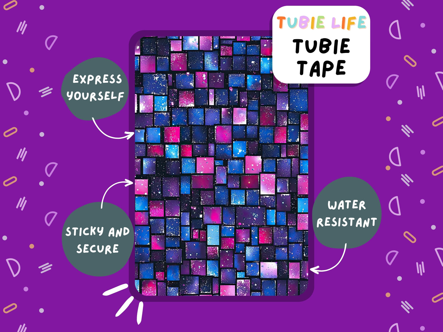 TUBIE TAPE Tubie Life ng tube tape for feeding tubes and other tubing purple squares