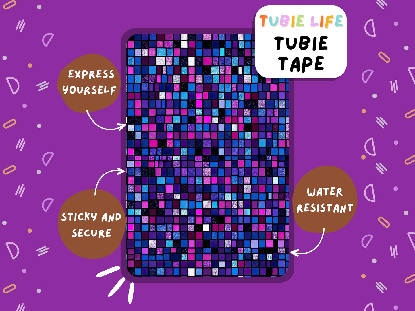 TUBIE TAPE Tubie Life ng tube tape for feeding tubes and other tubing small purple squares