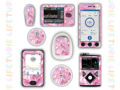 Diabetes Device Decals stickers for Libre 2, Dexcom G6, Medtronic minimed, omnipod, t-slim, Libre 3 pink swirl