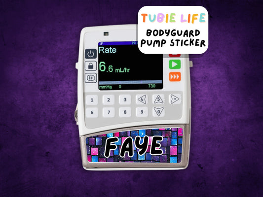 TPN Pump Sticker for bodyguard parenteral feeding pump Tubie Life purple squares