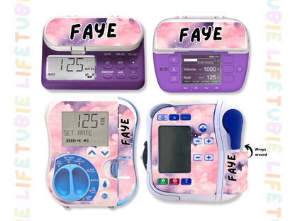 Feeding Pump Sticker Tubie Life for Fresenius Amika, Abbott Freego, Nutrica Infinity and Infinity 3 - Pink clouds