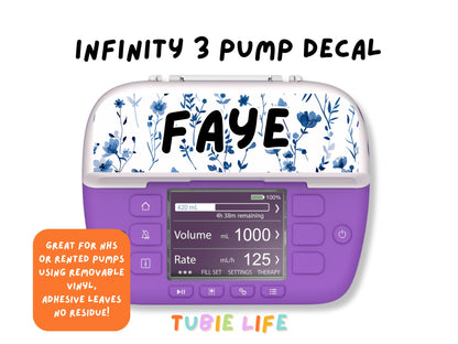 Feeding Pump Sticker Tubie Life for Fresenius Amika, Abbott Freego, Nutrica Infinity and Infinity 3 - Blue dainty flowers