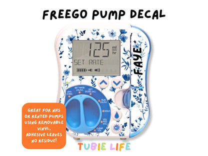 Feeding Pump Sticker Tubie Life for Fresenius Amika, Abbott Freego, Nutrica Infinity and Infinity 3 - Blue dainty flowers