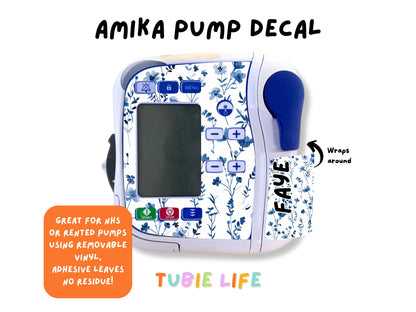 Feeding Pump Sticker Tubie Life for Fresenius Amika, Abbott Freego, Nutrica Infinity and Infinity 3 - Blue dainty flowers