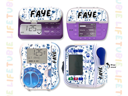 Feeding Pump Sticker Tubie Life for Fresenius Amika, Abbott Freego, Nutrica Infinity and Infinity 3 - Blue dainty flowers