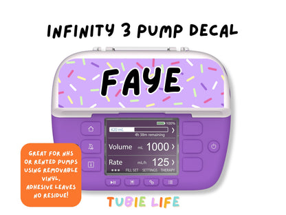 Feeding Pump Sticker Tubie Life for Fresenius Amika, Abbott Freego, Nutrica Infinity and Infinity 3 - purple sprinkle