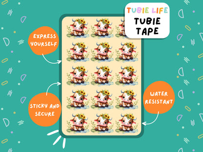 TUBIE TAPE Tubie Life sunflower cow ng tube tape for feeding tubes and other tubing Full Sheet