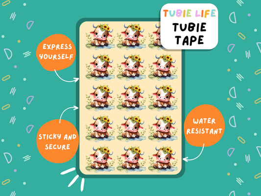 TUBIE TAPE Tubie Life sunflower cow ng tube tape for feeding tubes and other tubing Full Sheet