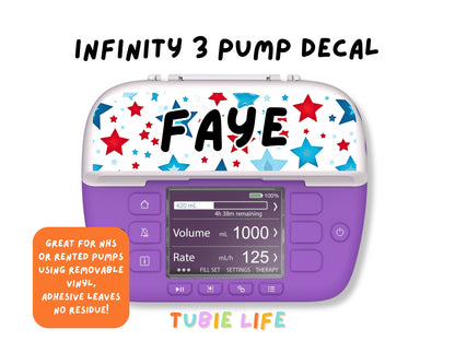 Feeding Pump Sticker Tubie Life for Fresenius Amika, Abbott Freego, Nutrica Infinity and Infinity 3 - Red and Blue stars