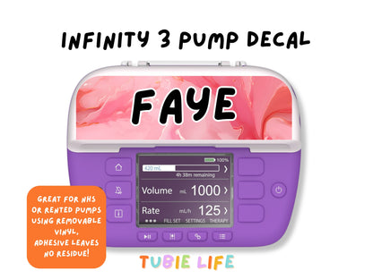 Feeding Pump Sticker Tubie Life for Fresenius Amika, Abbott Freego, Nutrica Infinity and Infinity 3 - Pink Marble