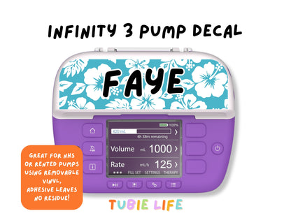 Feeding Pump Sticker Tubie Life for Fresenius Amika, Abbott Freego, Nutrica Infinity and Infinity 3 - Blue tropical flowers