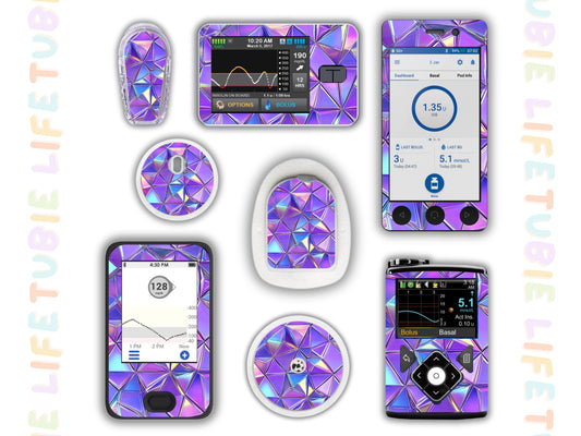 Diabetes Device Decals stickers for Libre 2, Dexcom G6, Medtronic minimed, omnipod, t-slim, Libre 3 purple triangles