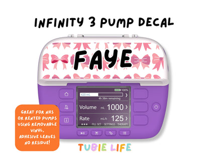 Feeding Pump Sticker Tubie Life for Fresenius Amika, Abbott Freego, Nutrica Infinity and Infinity 3 - pink bow