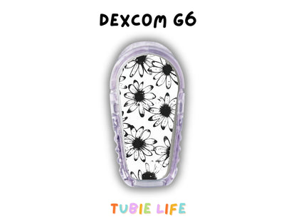 Diabetes Device Decals stickers for Libre 2, Dexcom G6, Medtronic minimed, omnipod, t-slim, Libre 3 black and white daisy