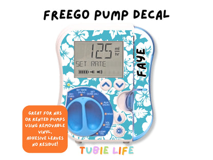 Feeding Pump Sticker Tubie Life for Fresenius Amika, Abbott Freego, Nutrica Infinity and Infinity 3 - Blue tropical flowers