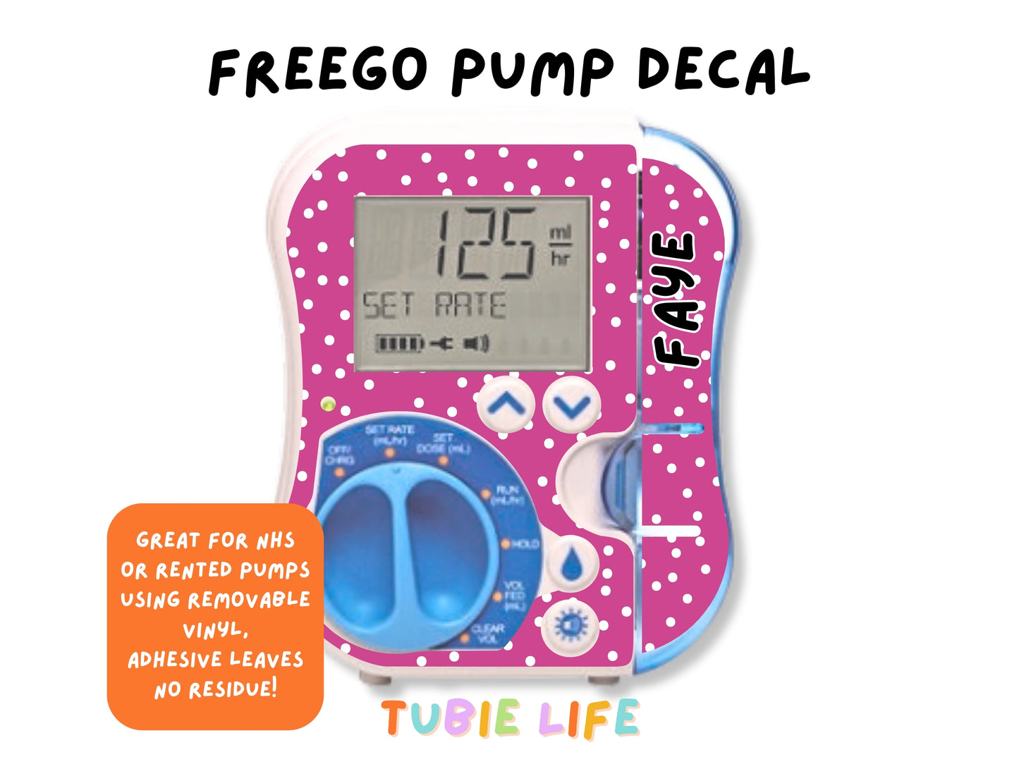 Feeding Pump Sticker Tubie Life for Fresenius Amika, Abbott Freego, Nutrica Infinity and Infinity 3 - Pink Polka