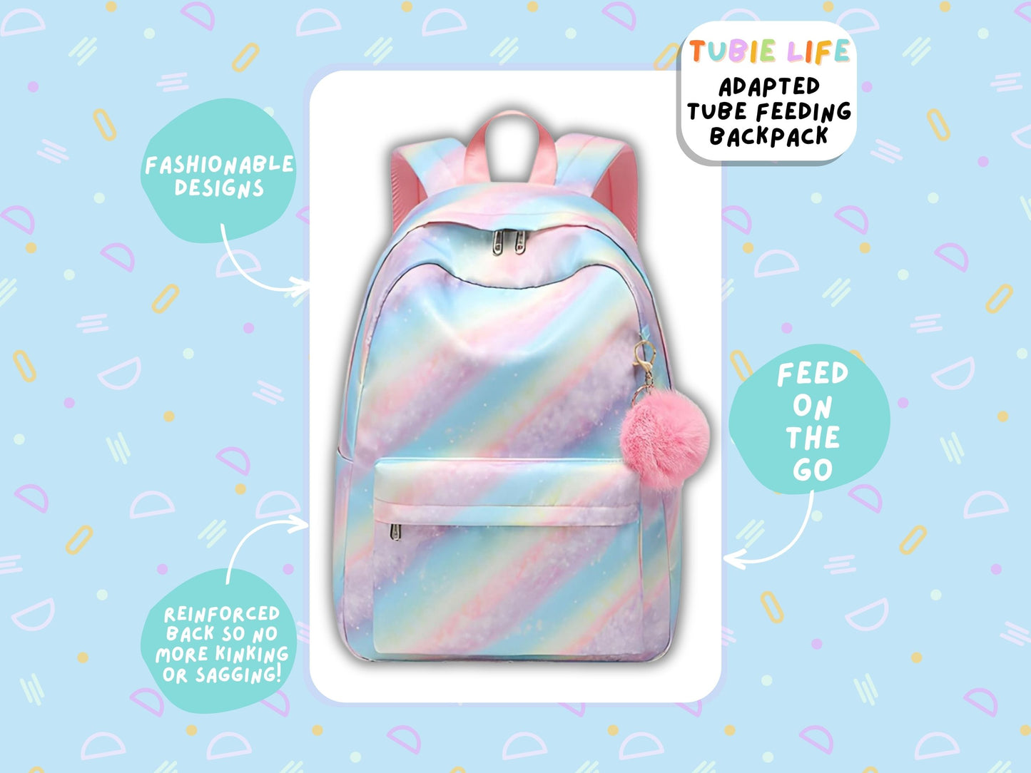 Pastel Rainbow Tubie Life Adapted Backpack Pattern