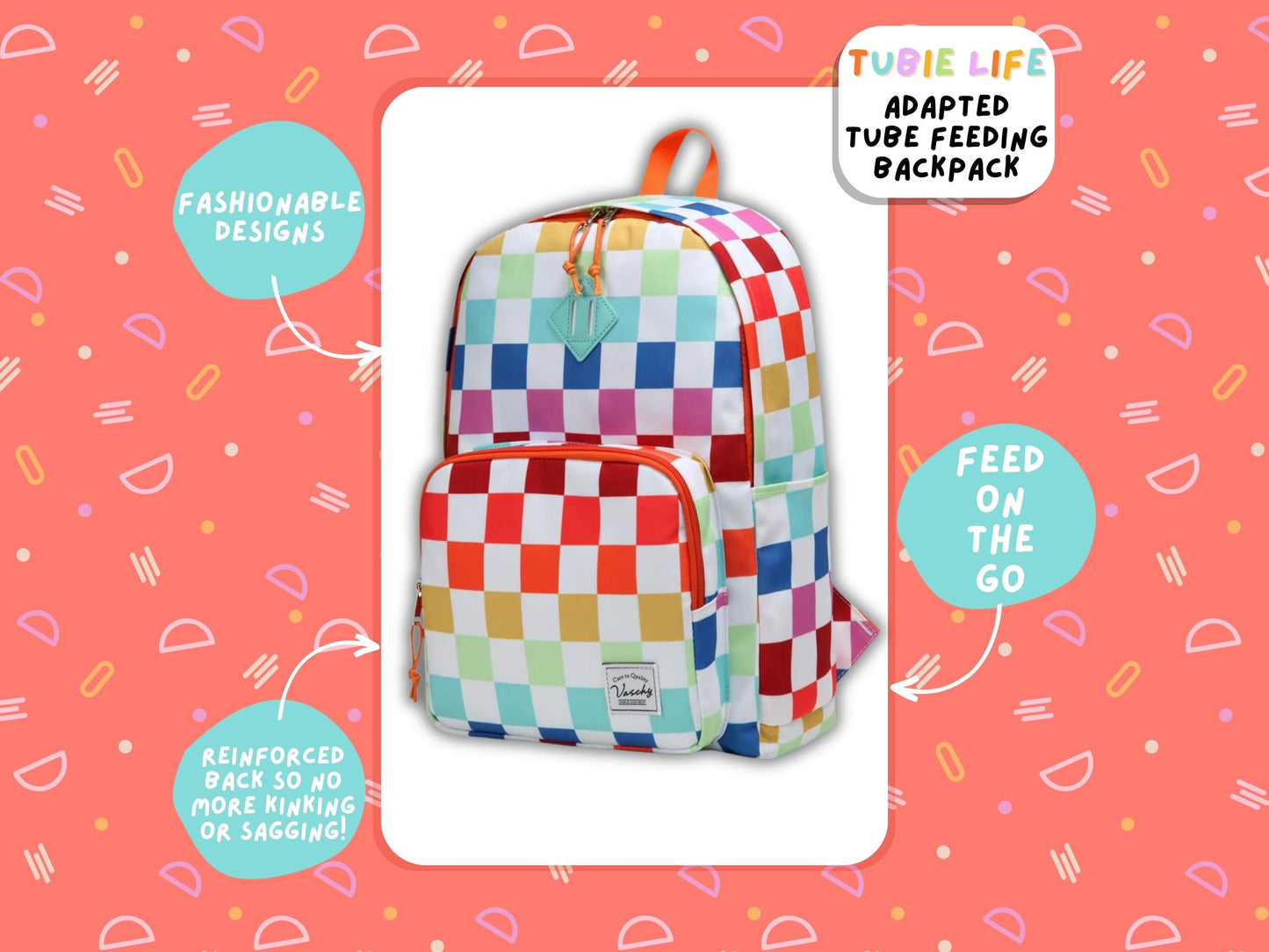 Rainbow Checker Tubie Life Adapted Backpack Classic