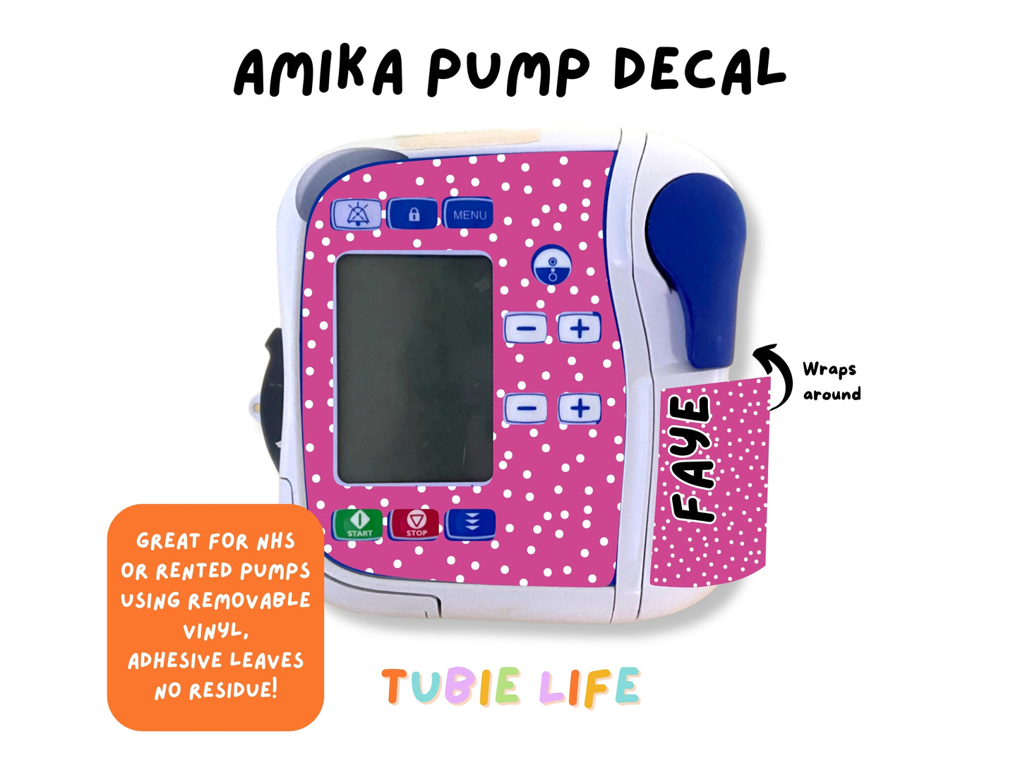 Feeding Pump Sticker Tubie Life for Fresenius Amika, Abbott Freego, Nutrica Infinity and Infinity 3 - Pink Polka