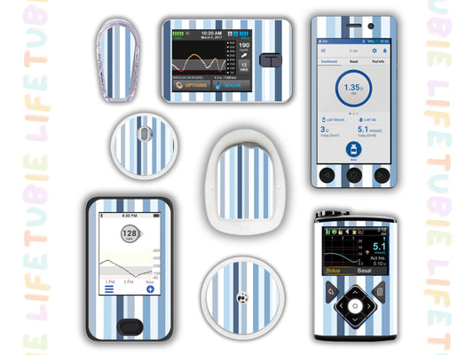 Diabetes Device Decals stickers for Libre 2, Dexcom G6, Medtronic minimed, omnipod, t-slim, Libre 3 Blue Lines