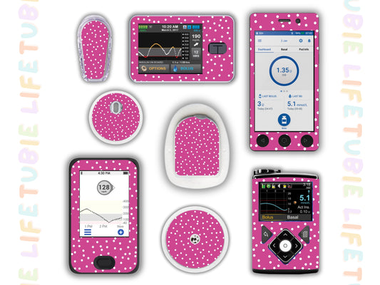 Diabetes Device Decals stickers for Libre 2, Dexcom G6, Medtronic minimed, omnipod, t-slim, Libre 3 pink polka