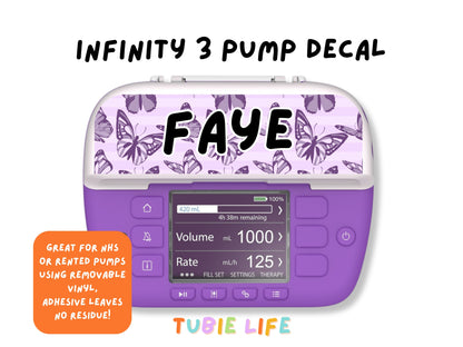 Feeding Pump Sticker Tubie Life for Fresenius Amika, Abbott Freego, Nutrica Infinity and Infinity 3 - purple butterfly