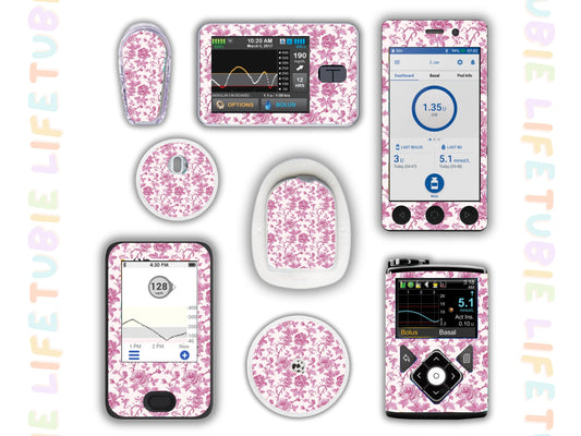 Diabetes Device Decals stickers for Libre 2, Dexcom G6, Medtronic minimed, omnipod, t-slim, Libre 3 pink floral