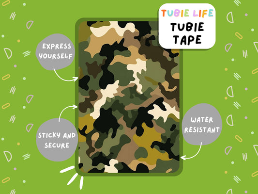 TUBIE TAPE Tubie Life green camo ng tube tape for feeding tubes and other tubing Full Sheet