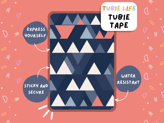 TUBIE TAPE Tubie Life blue and orange triangles ng tube tape for feeding tubes and other tubing Full Sheet